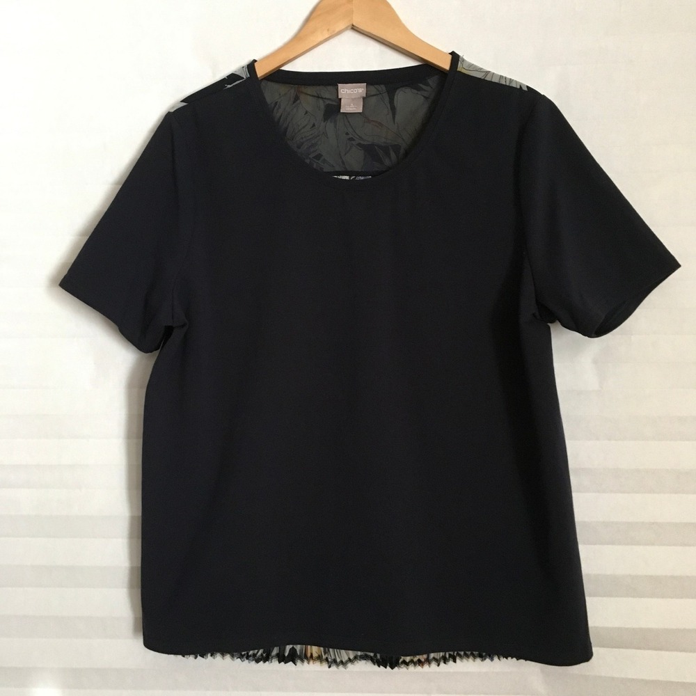 Chicos Womens Blouse Top Size 3 Cotton Blend Front Semi Sheer Pleated Back